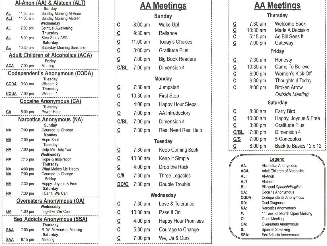 Pass It On Club Meeting Schedule