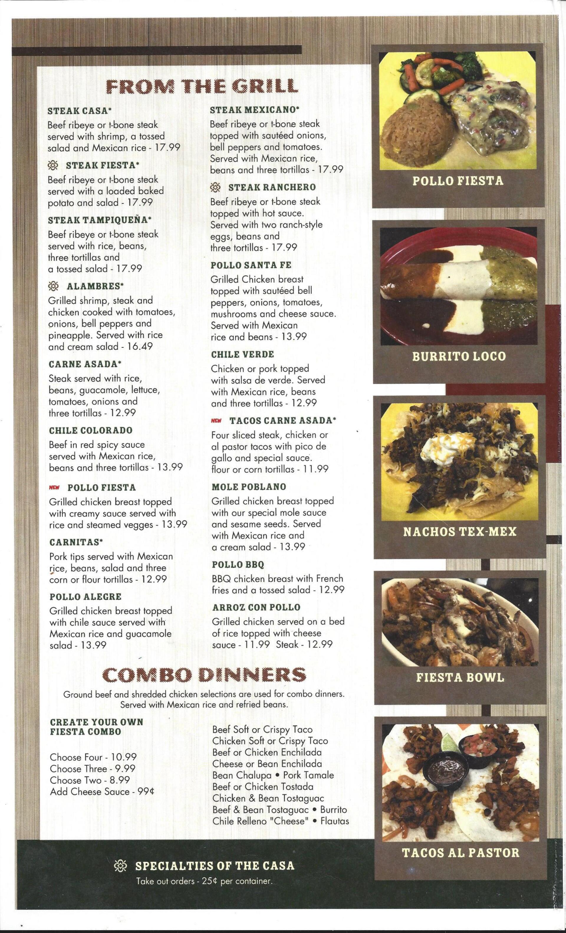 Menu Family Style Mexican Restaurant Trussville, AL Casa Fiesta