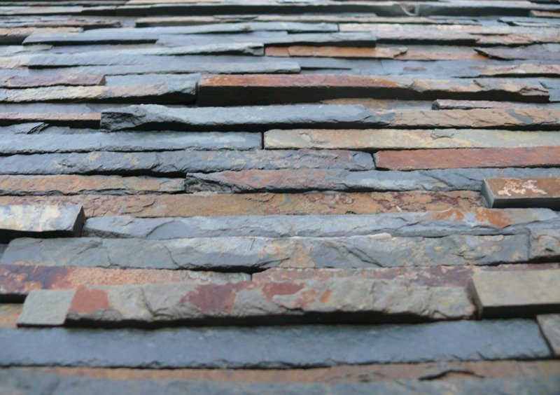 Multicolour Thin Strip Stone Panels Real Stone Cladding