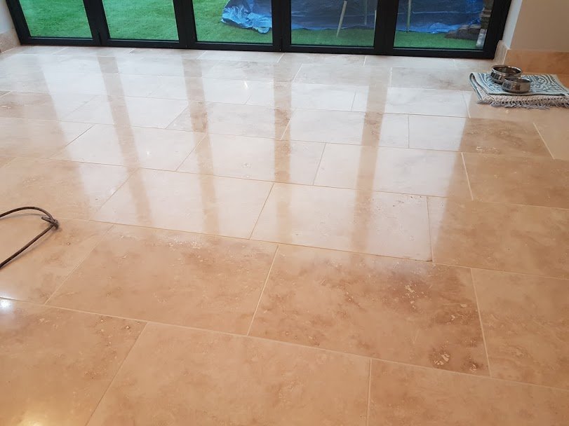 TRAVERTINE STONE TILE FLOOR POLISHED AND SEALED IN SALE, MANCHESTER