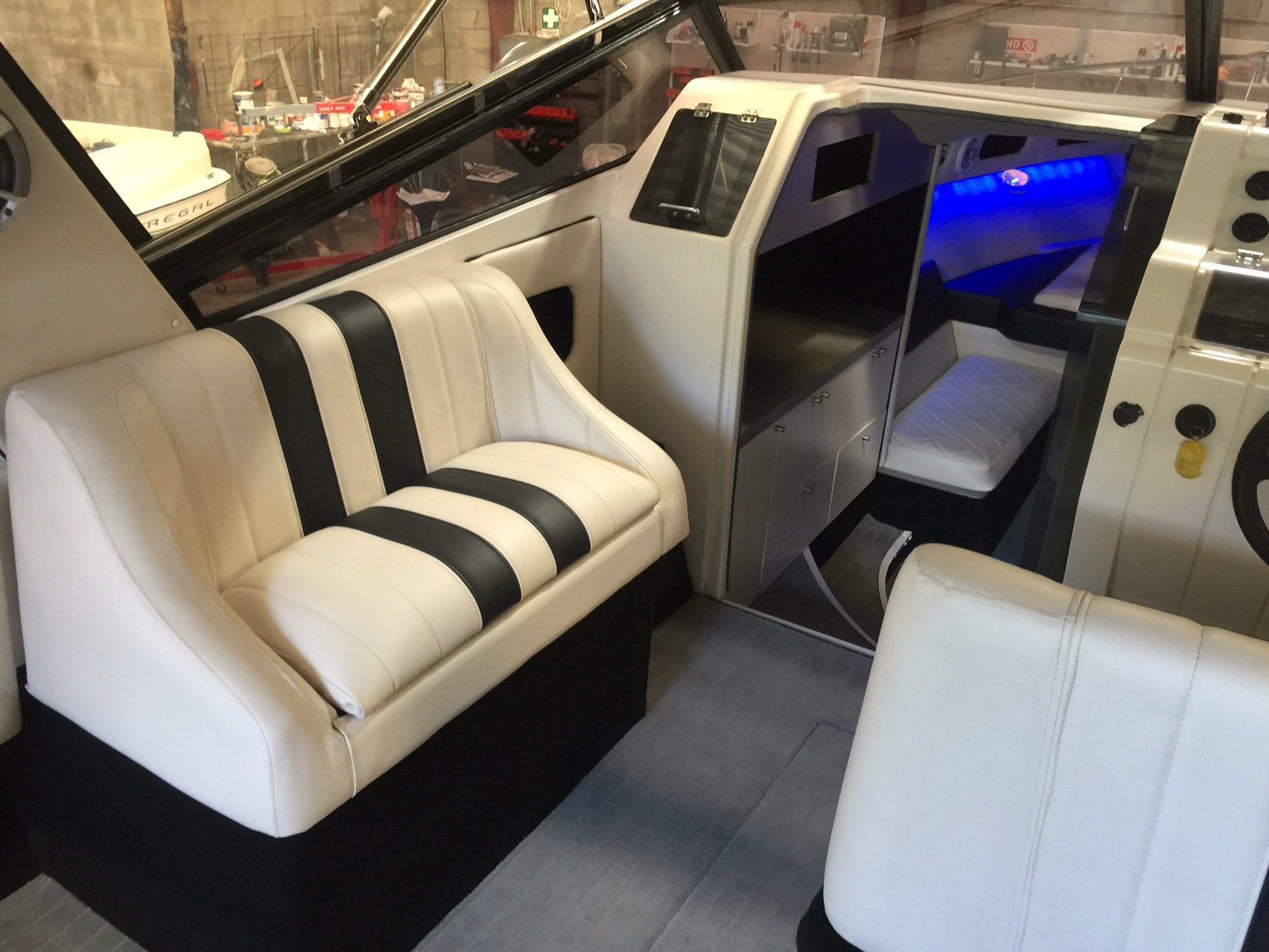 VIP Marine upholstery and trimming, boat carpet, seats and headlining.