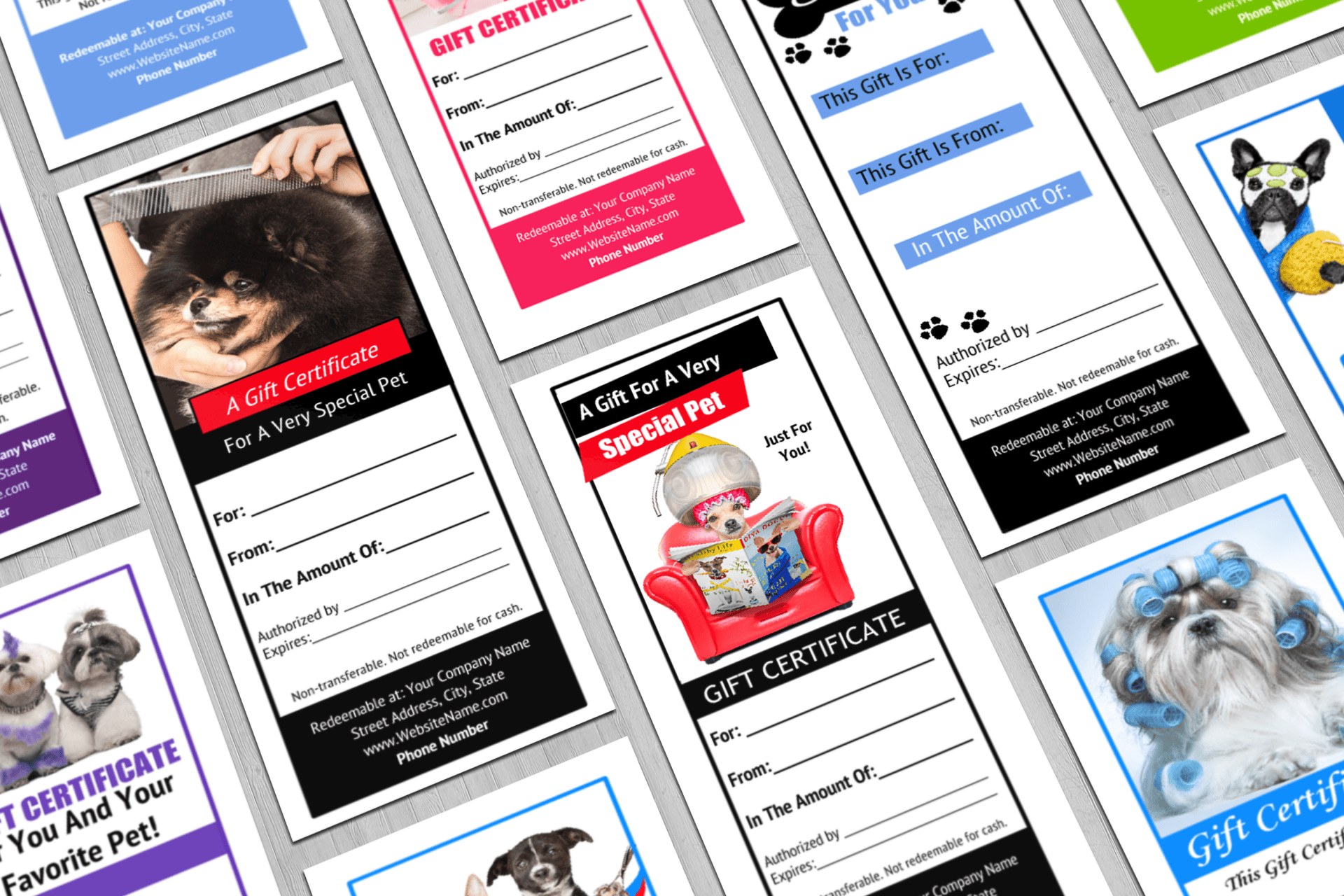 Dog grooming gift certificate templates