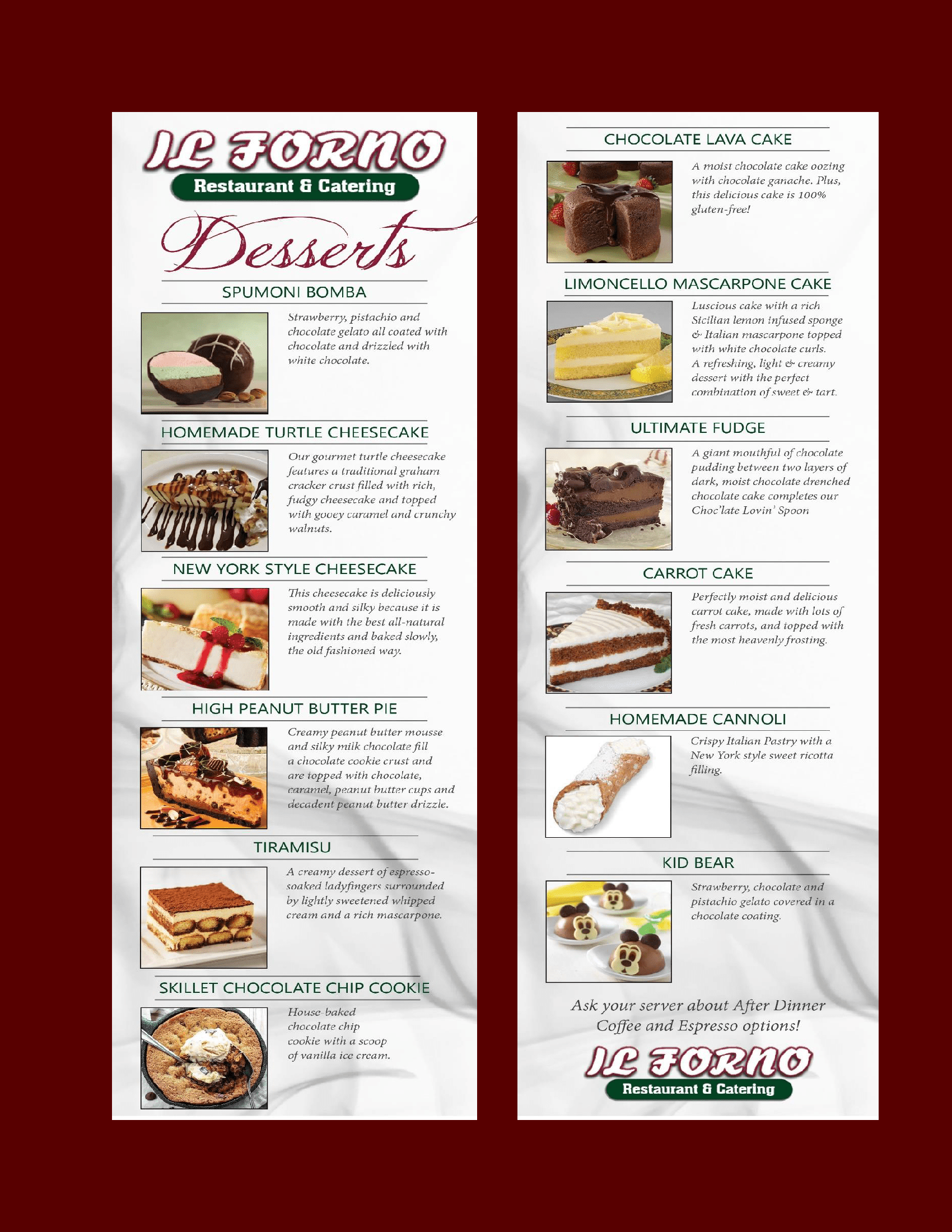 Dessert Menu Lunenburg MA