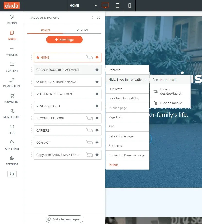 How to Add a Page in Duda