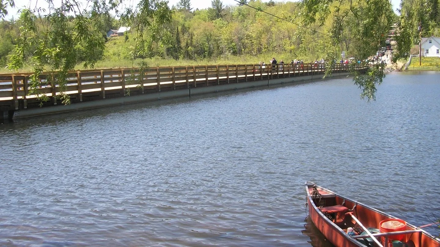 World's First FRP Floating Bridge, world record in Brookfield, Vermont