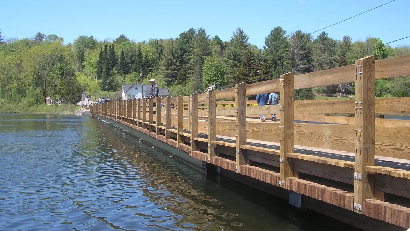 World's First FRP Floating Bridge, world record in Brookfield, Vermont