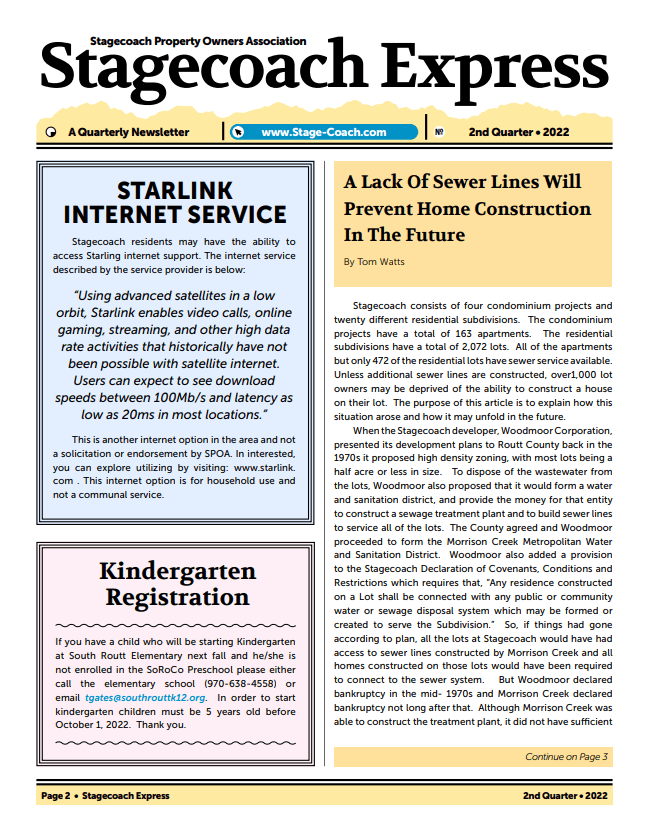 Stage Coach Property Owners Association Newsletters