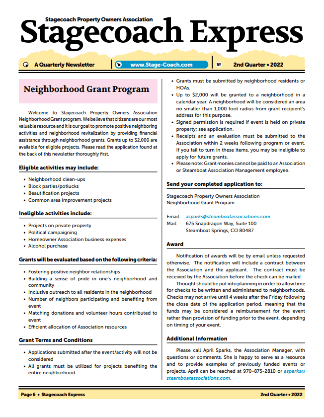 Stage Coach Property Owners Association Newsletters