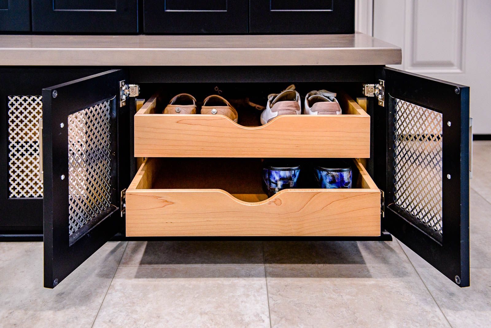 Stylish Contemporary Mudroom With Custom Coat Lockers Hudson, OH
