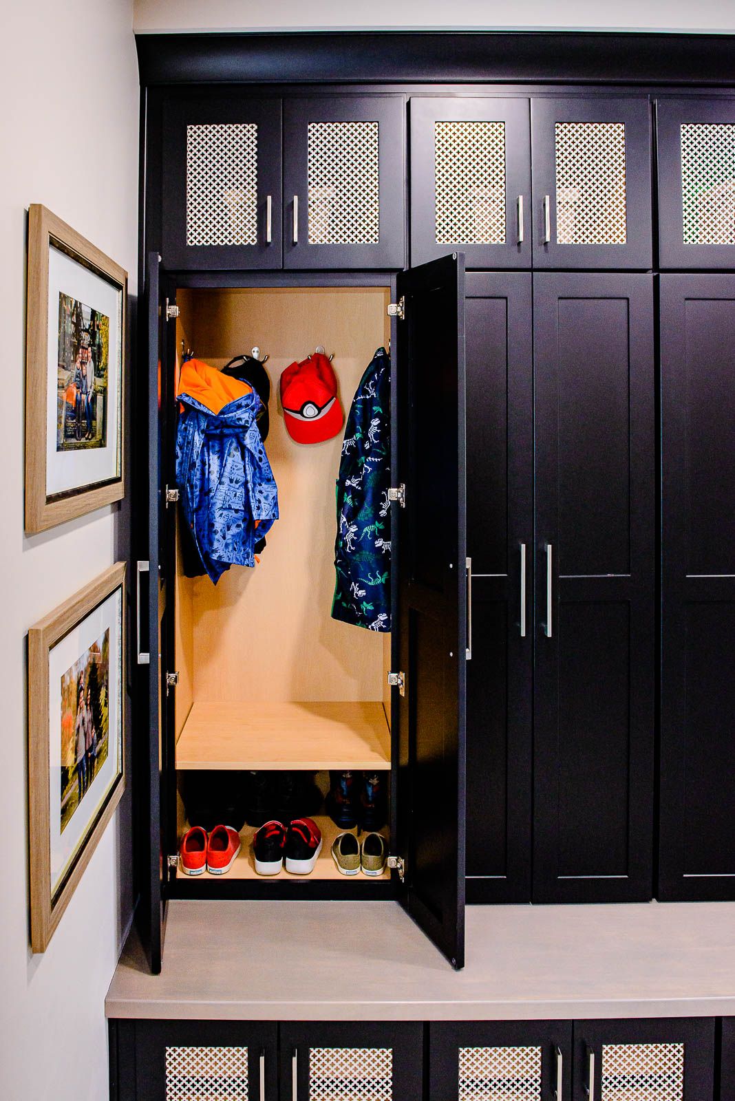 Stylish Contemporary Mudroom With Custom Coat Lockers Hudson, OH