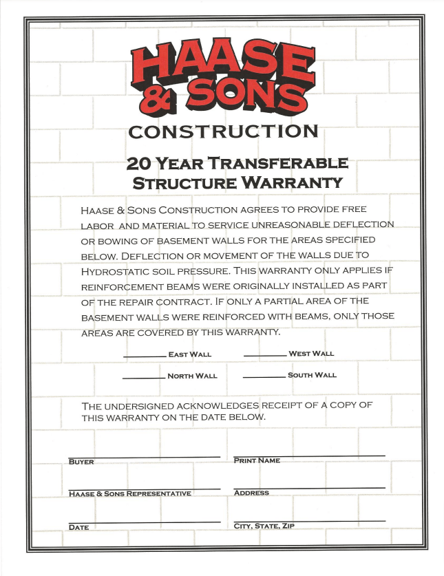 Foundation Warranty Franklin, WI Haase & Sons Construction