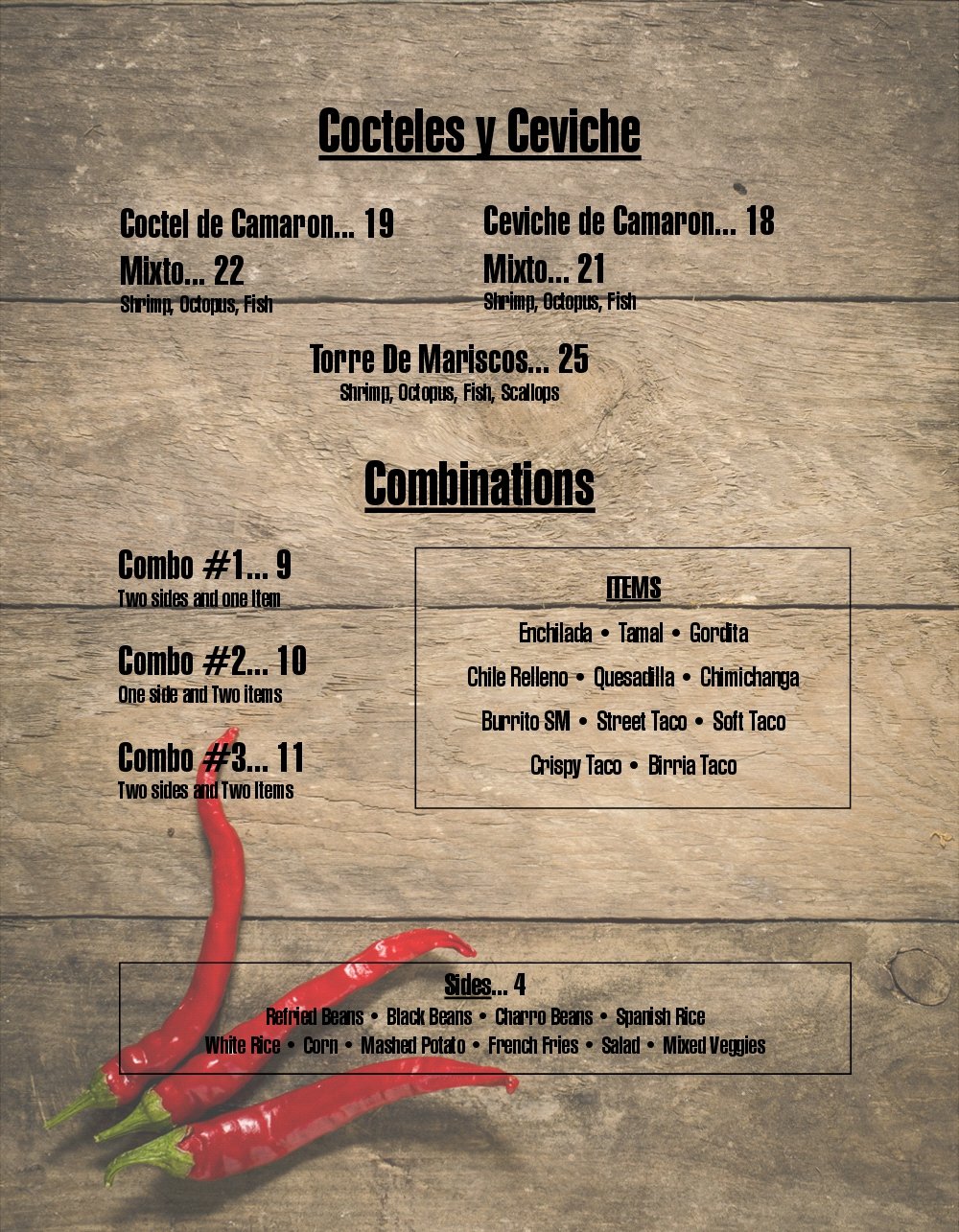 Menu Fajitas Mexican Grille