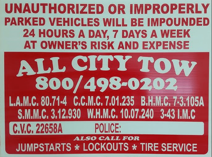 Private Property Impounds Culver City, CA All City Tow Services