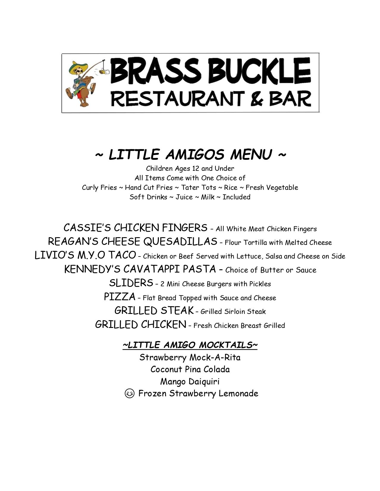 Lunch & Dinner Menu Conyngham, PA Brass Buckle Restaurant