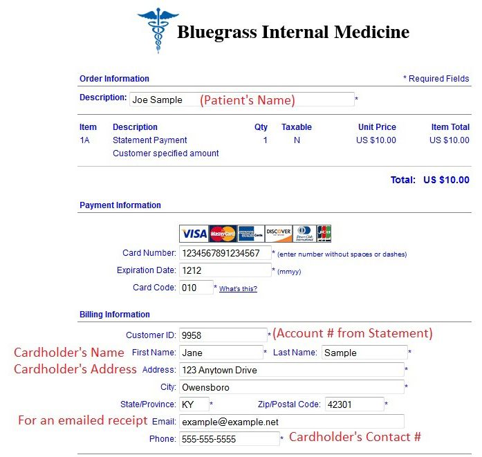 Bluegrass Internal Medicine Billing Information