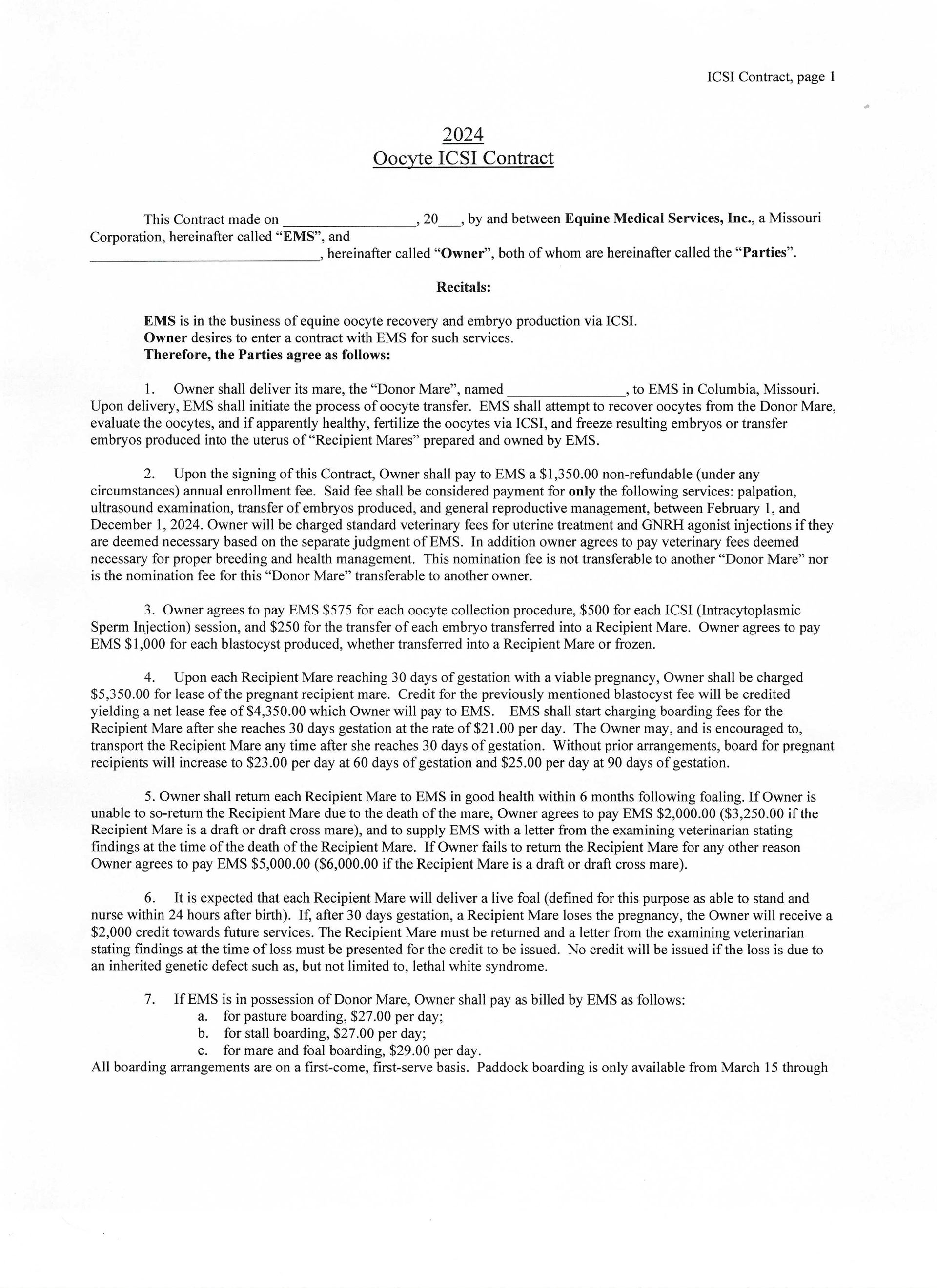 Equine Medical Services Columbia, MO Contracts