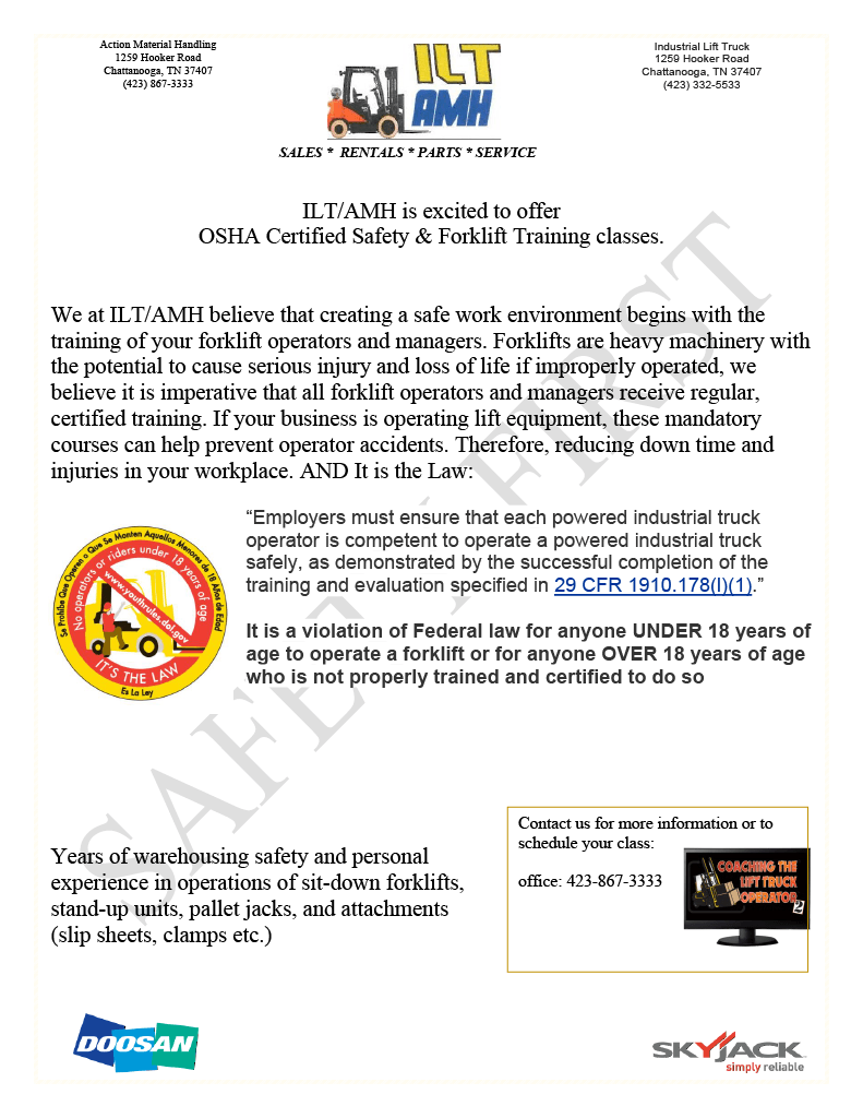 Lift Truck Safety Training in Chattanooga, TN Industrial Lift Truck