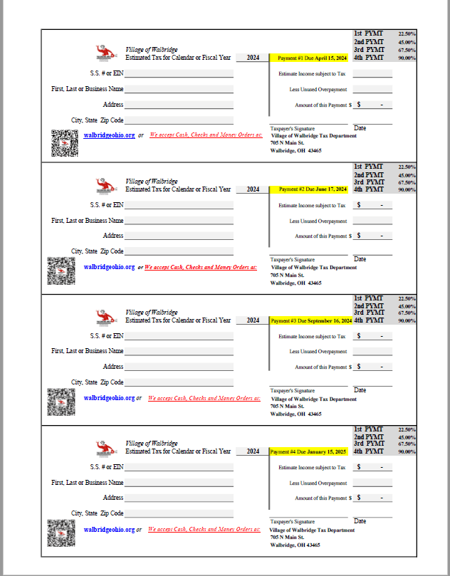 Village of Walbridge Ohio Tax Forms