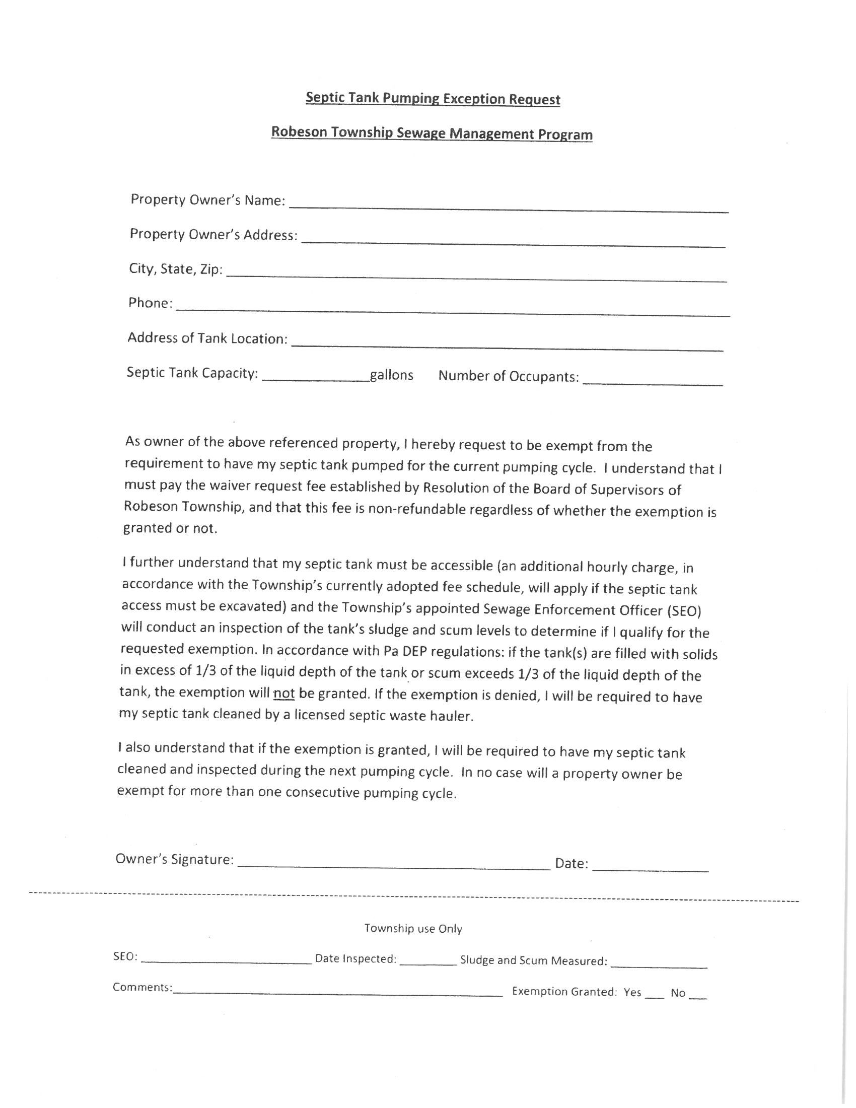 SEWAGE MANAGEMENT PROGRAM Township of Robeson