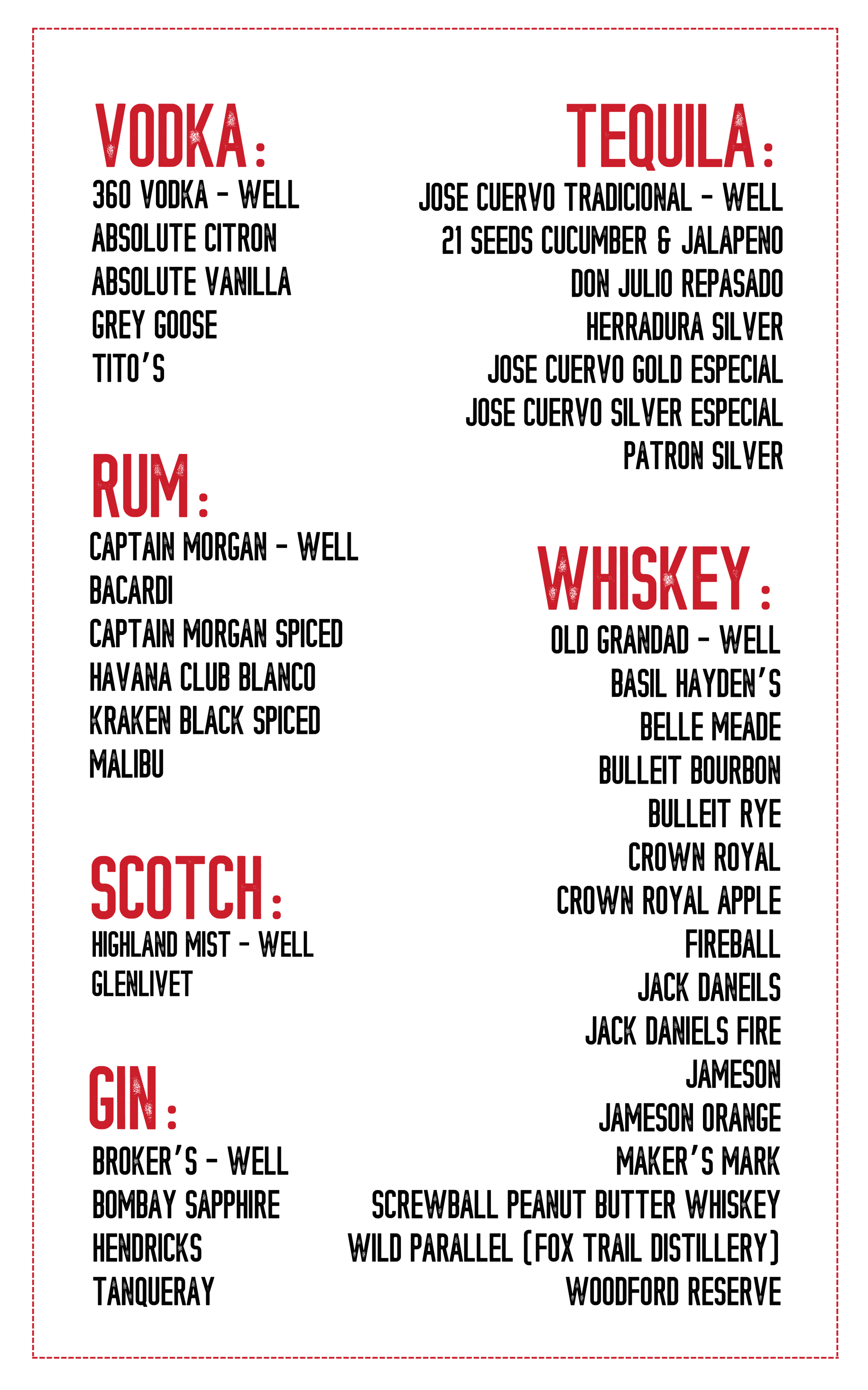 Drink Menus Mojo's Pints & Pies