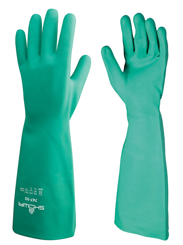 Gloves, NitriSolve747, 19" , Fully Coated Nitrile (22mils), Showa Best