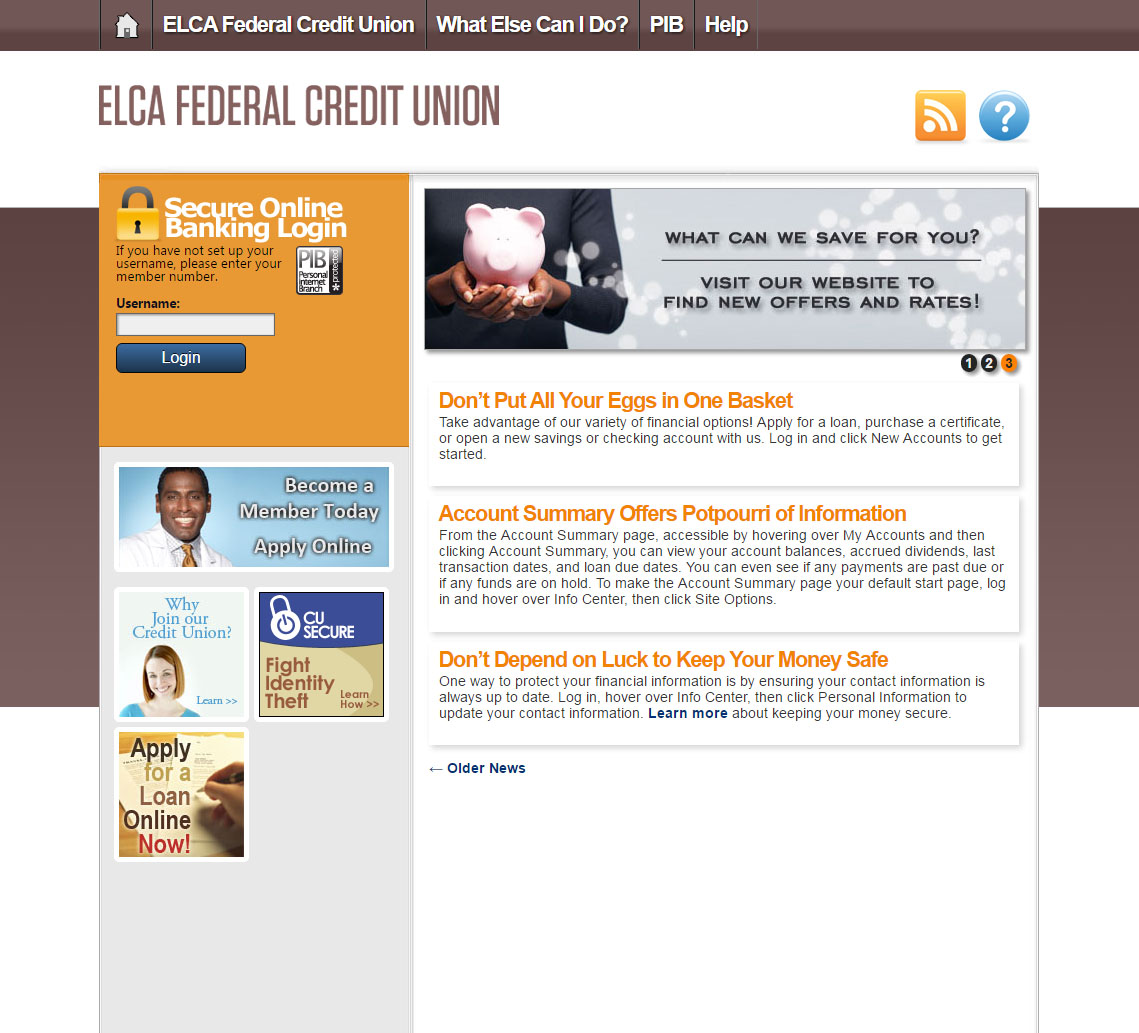 Online Banking Community Customization ELCA Federal Credit Union CU