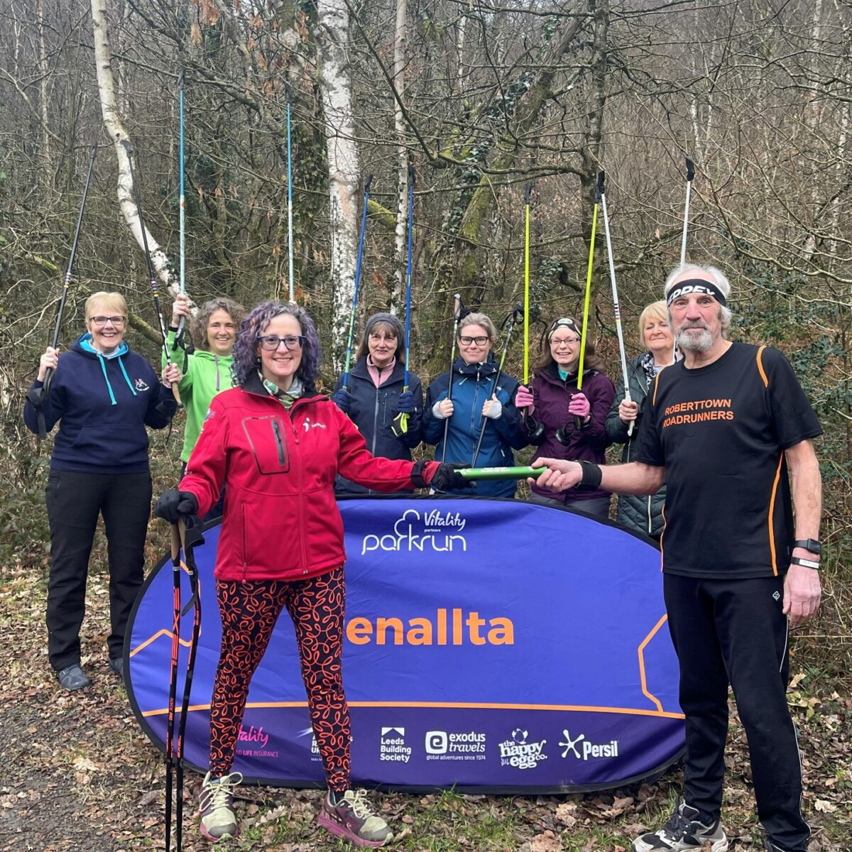 Valleys Nordic Walkers join the relay at Penallta parkrun Run Wales