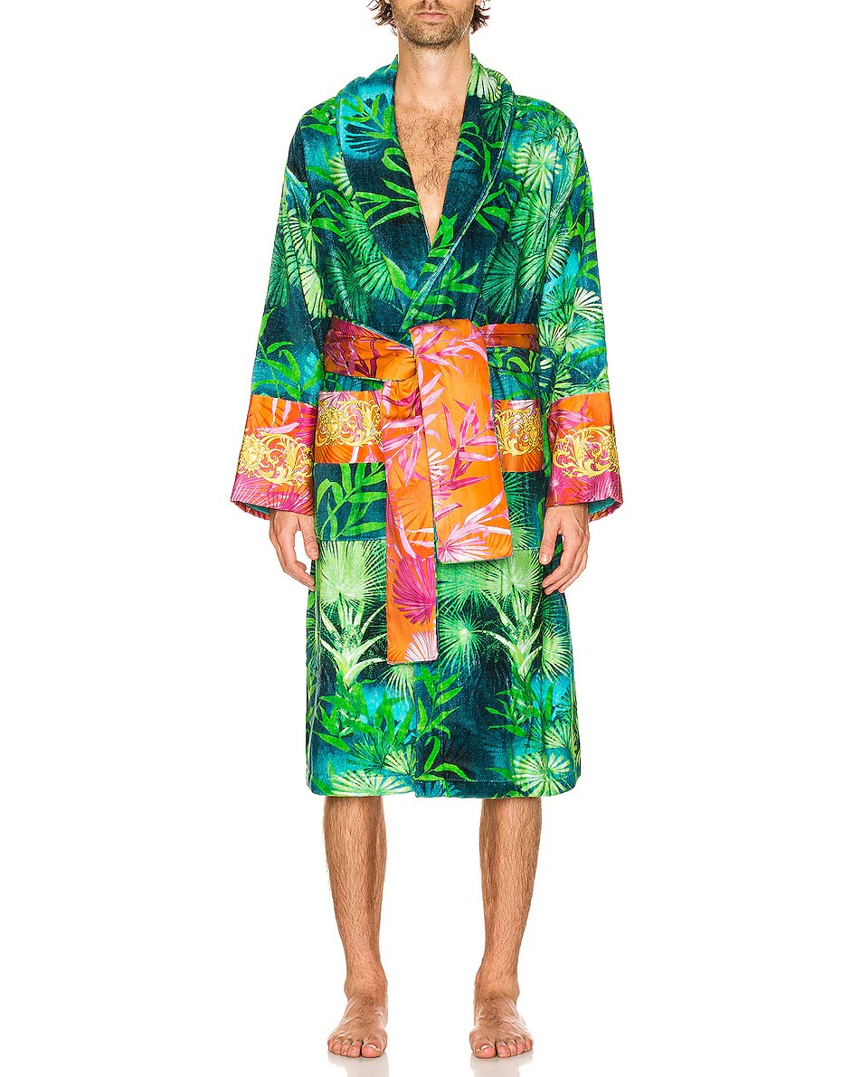 VERSACE Jungle Bath Robe in Green Print FWRD