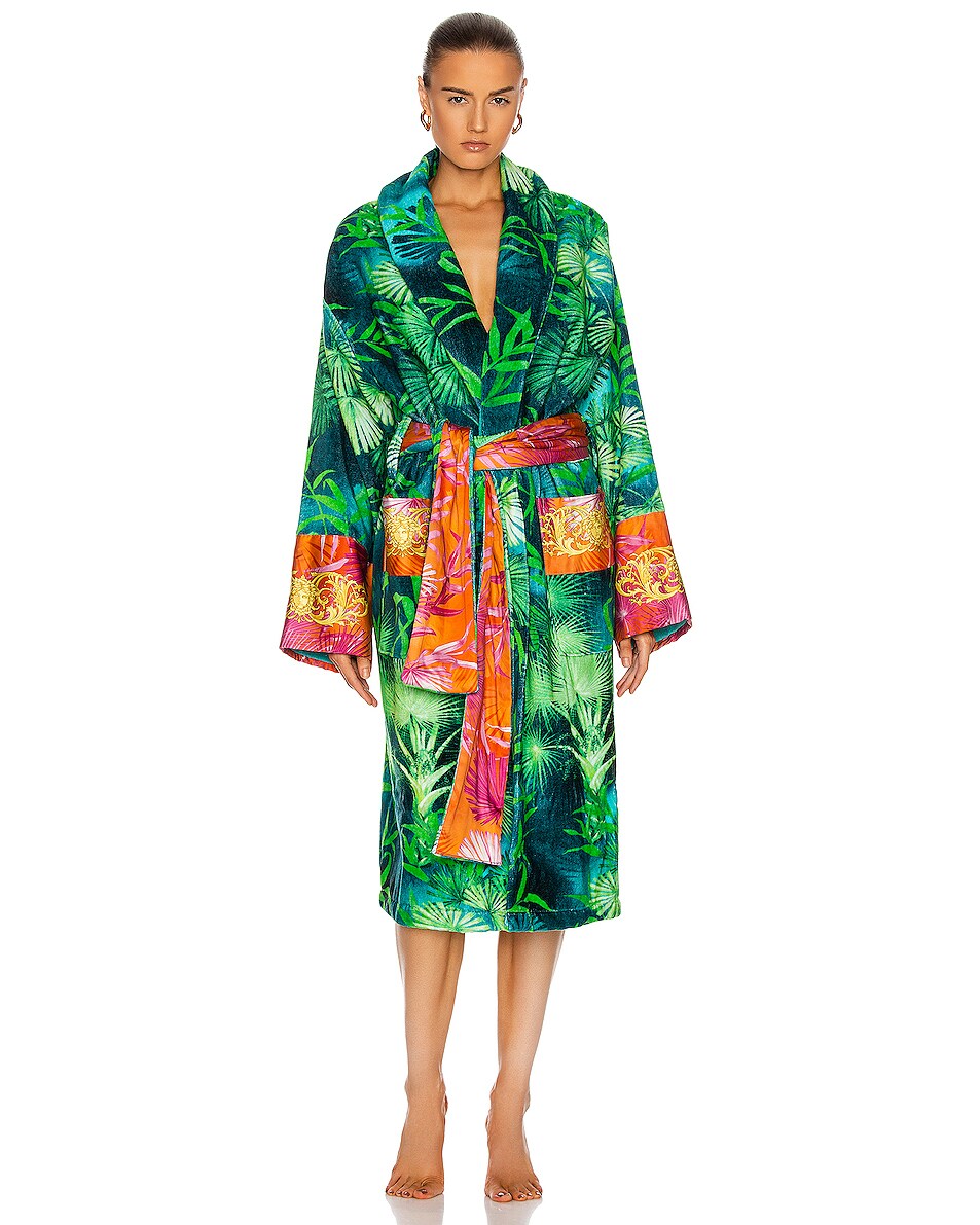 VERSACE Jungle Bath Robe in Green Print FWRD