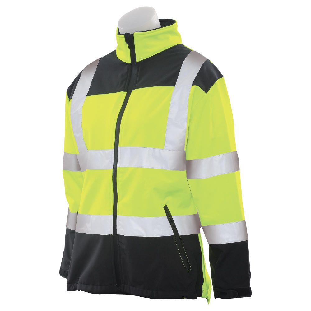 ERB W651 Women's Softshell Safety Jacket Waterproof, HiViz Lime