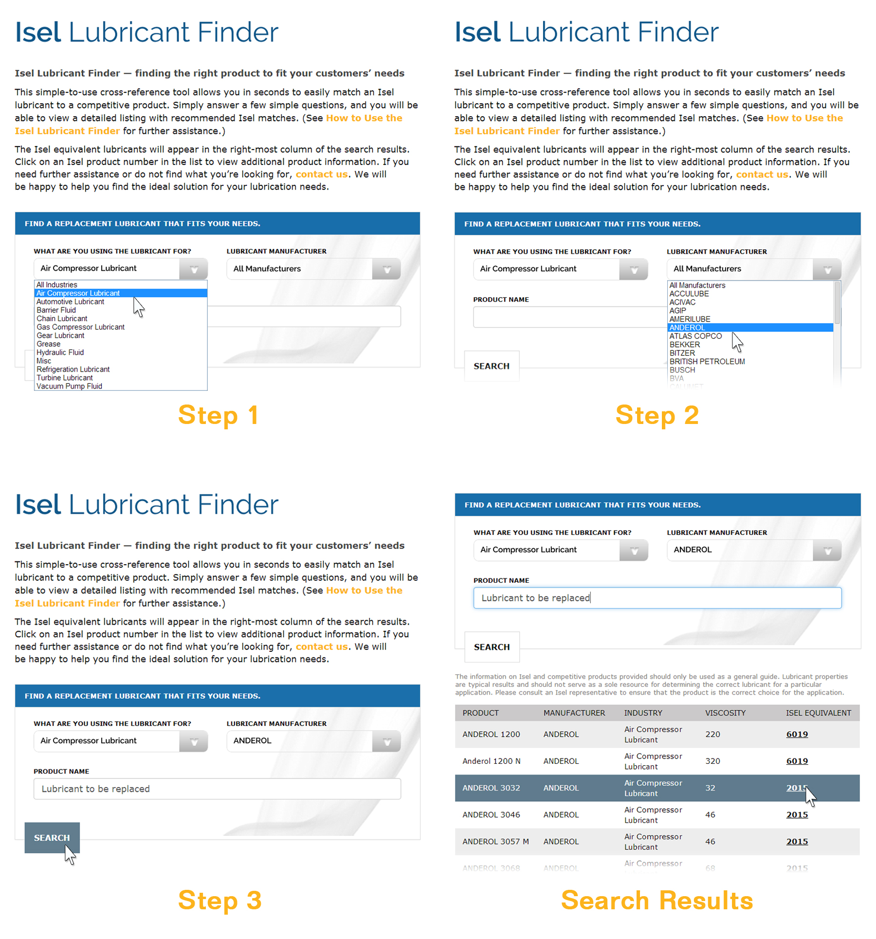 How To Use The Isel Lubricant Finder