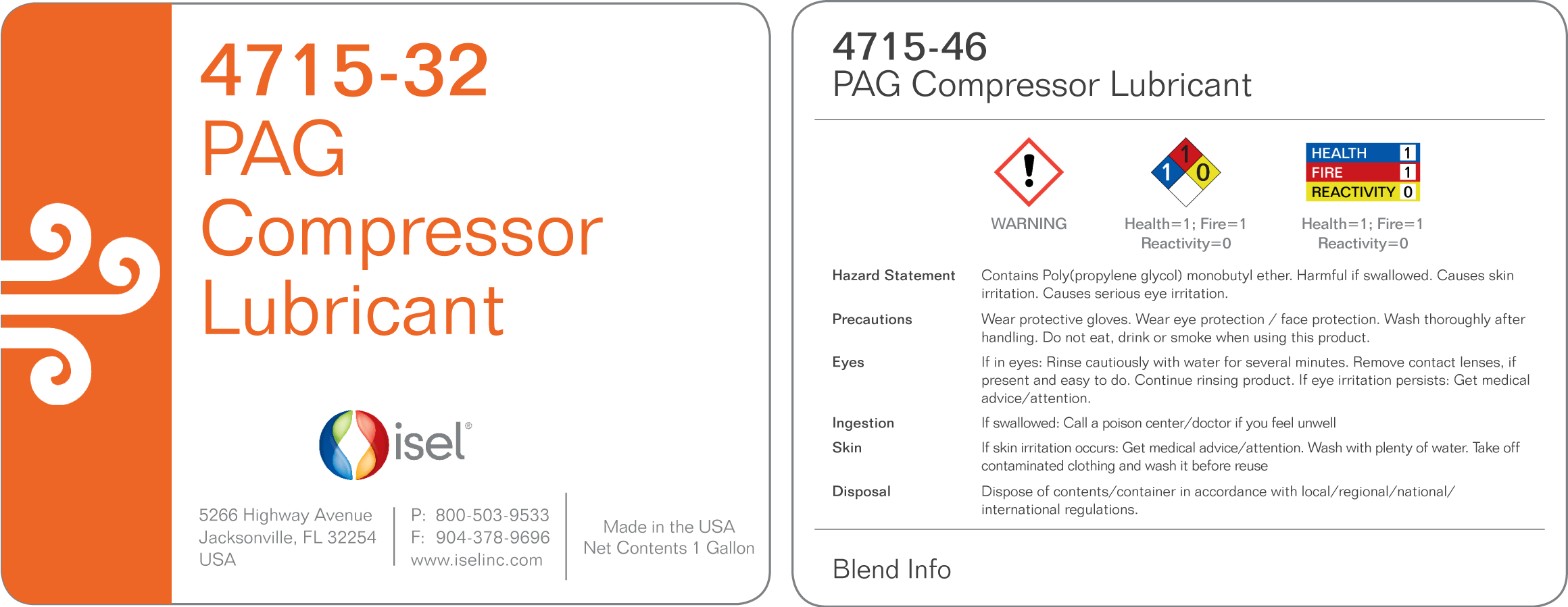 Isel Sample Gallon and Warning Label Mid Hazard