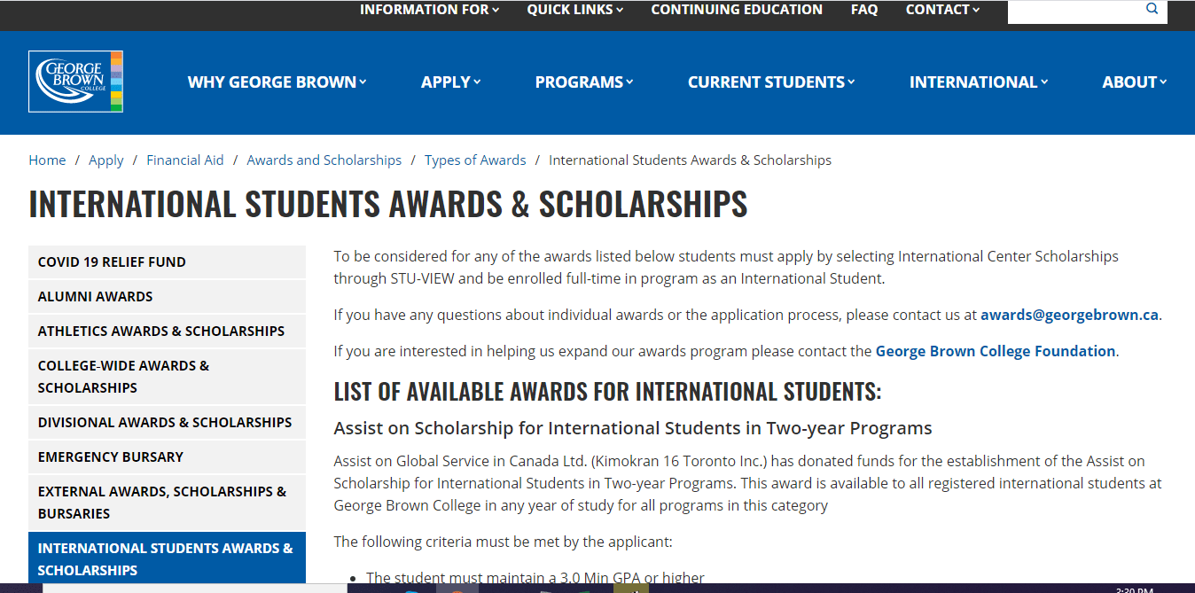 Brown College International Student Scholarships in Canada