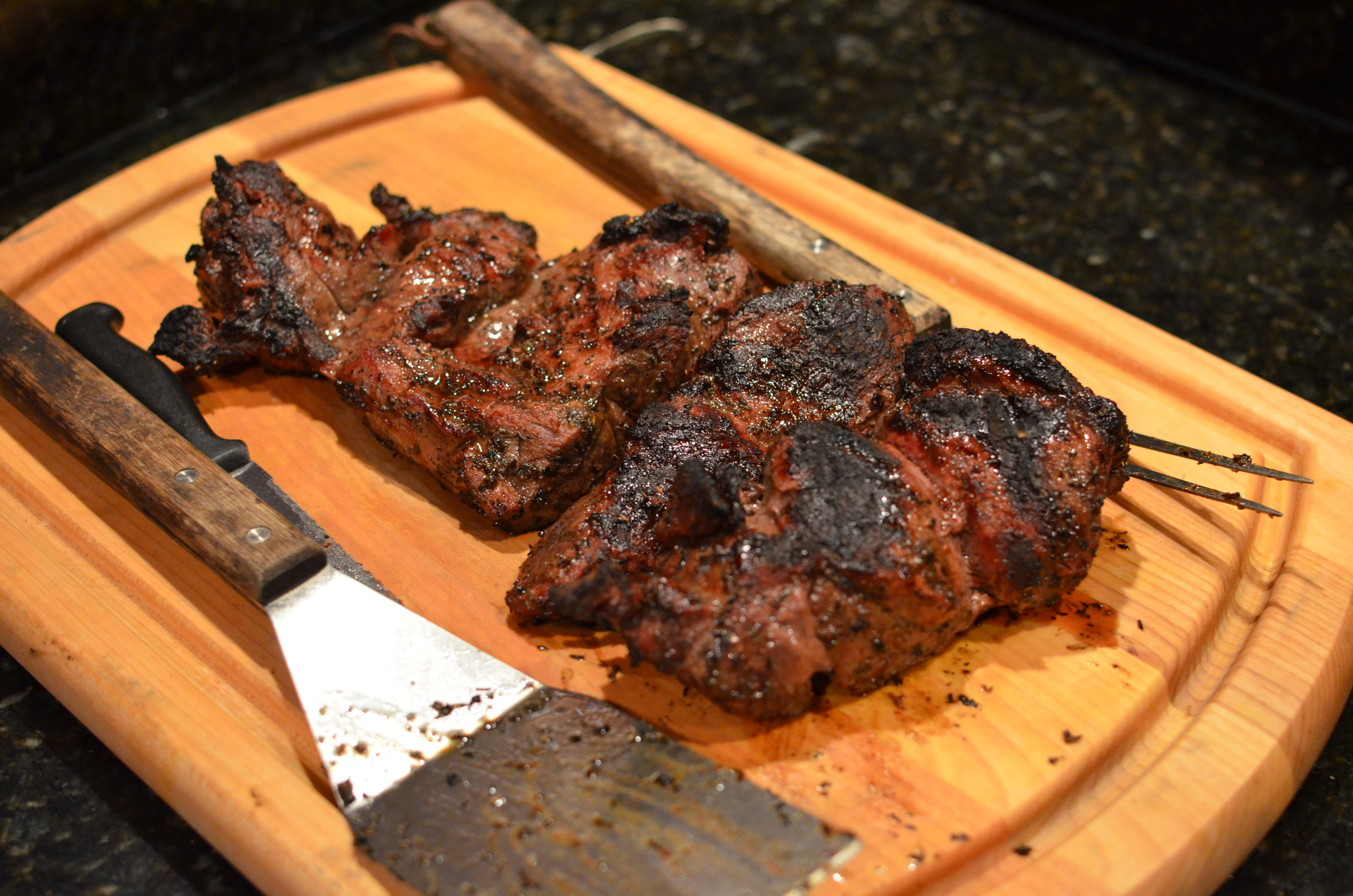 BBQ Greek Lamb With Tzatziki. Tomato Basil Orzo Salad. Scalloped Corn