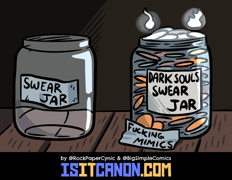 Swear jar vs. Dark Souls swear jar an Is It Canon? comic