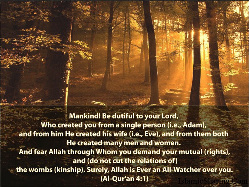 The Holy Quran, Chapter 4, Verse 1 Islamic Sharing
