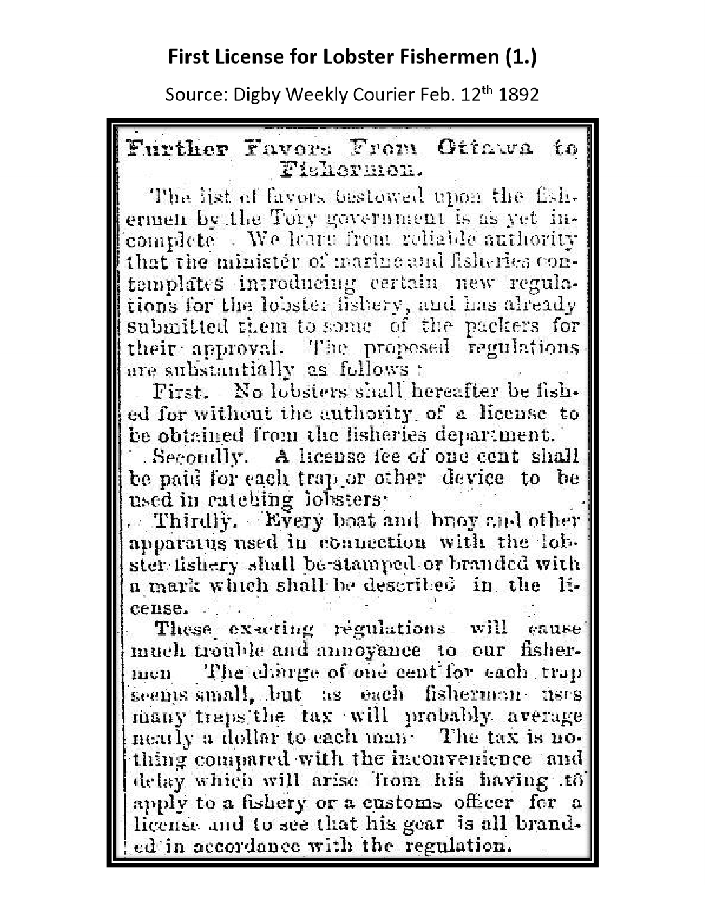 First Lobster License Islands History