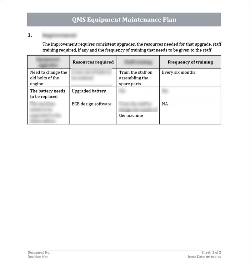 ISO 9001 QMS Equipment Maintenance Plan ISO Templates and Documents Download