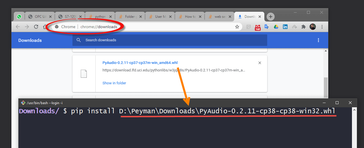 ¿Cómo instalar pyaudio? pip Install pyaudio, dando error