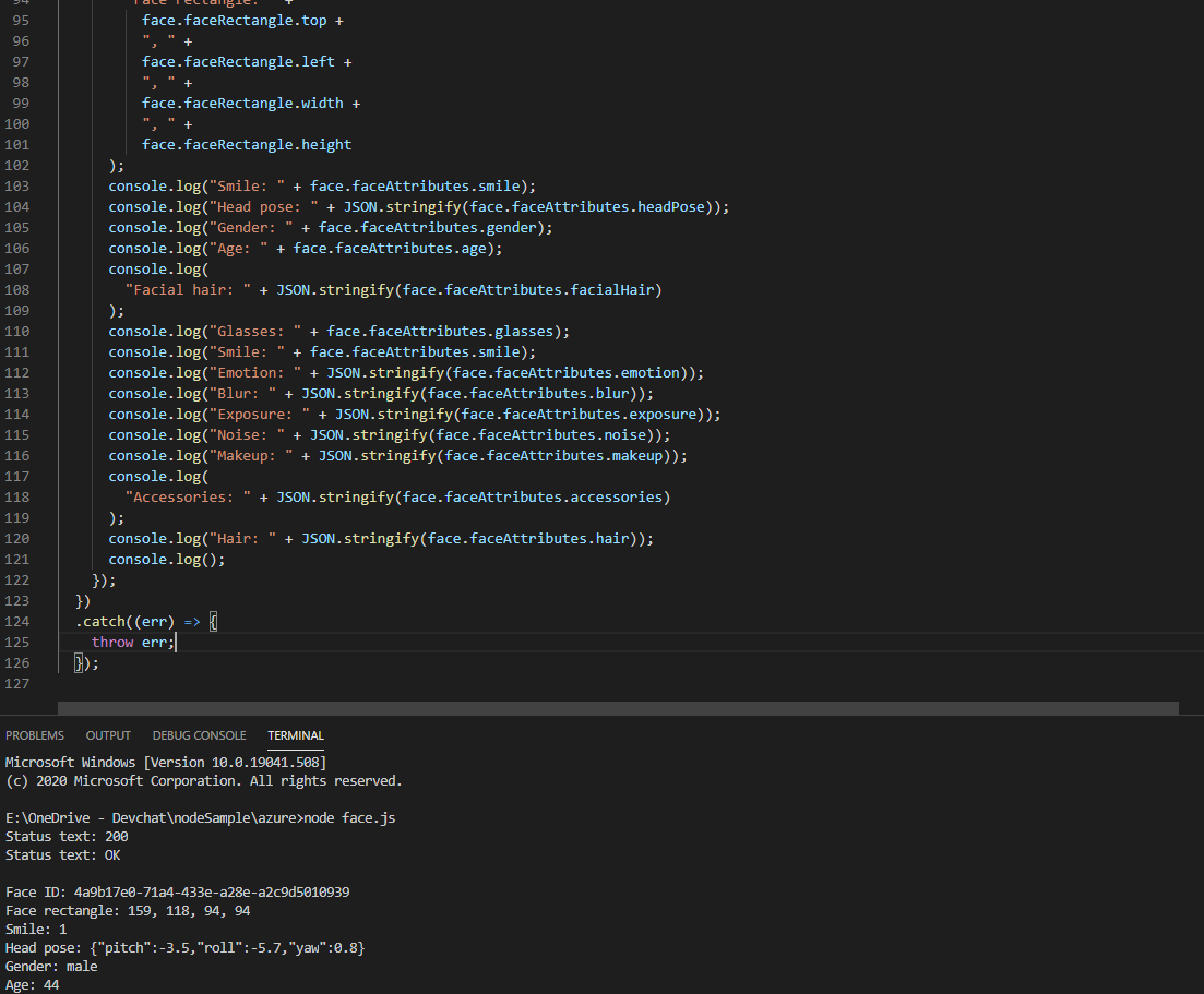 Face API com node.js usando Axios