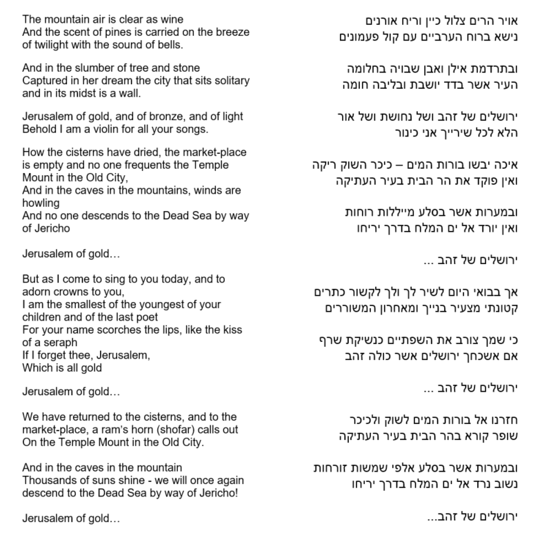 Yerushalayim Shel Zahavיְרוּשָׁלַיִם שֶׁל זָהָב The Israel Forever