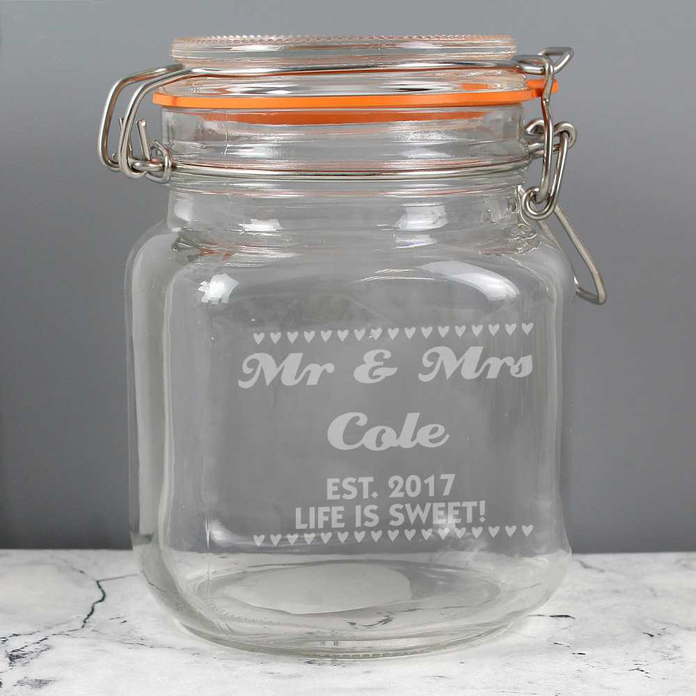 Personalised Small Hearts Glass Kilner Jar, Kitchen Gifts