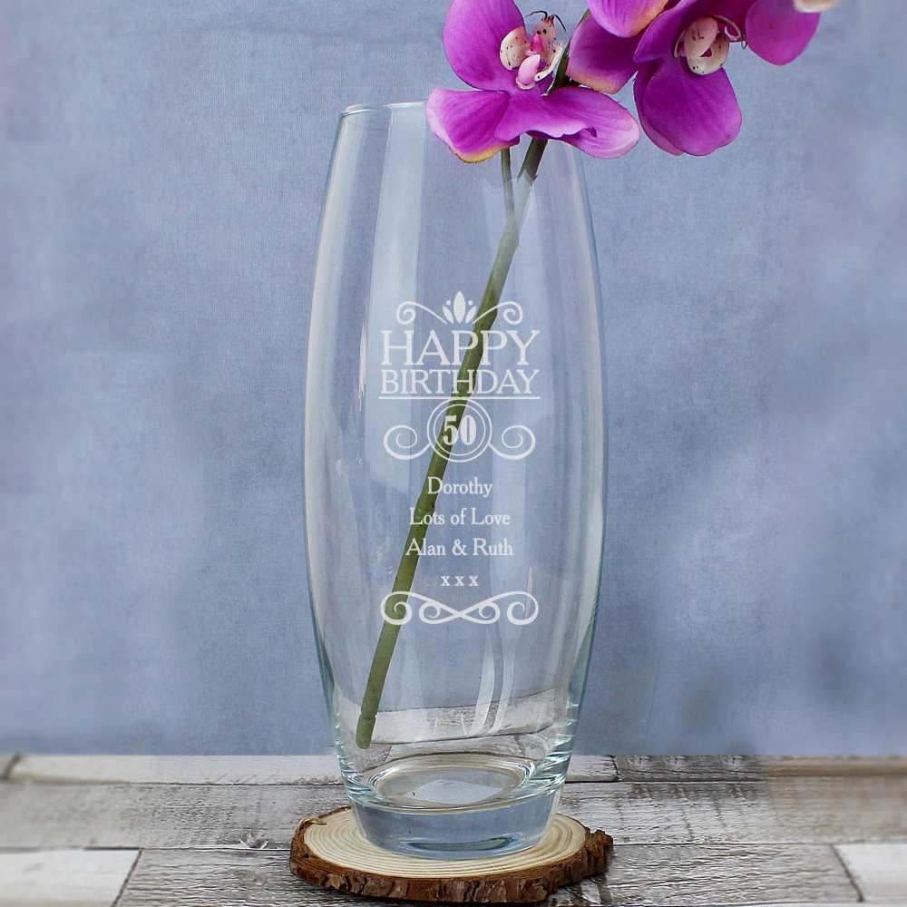 Personalised Happy Birthday Glass Vase for 30th,40th,50th,60th