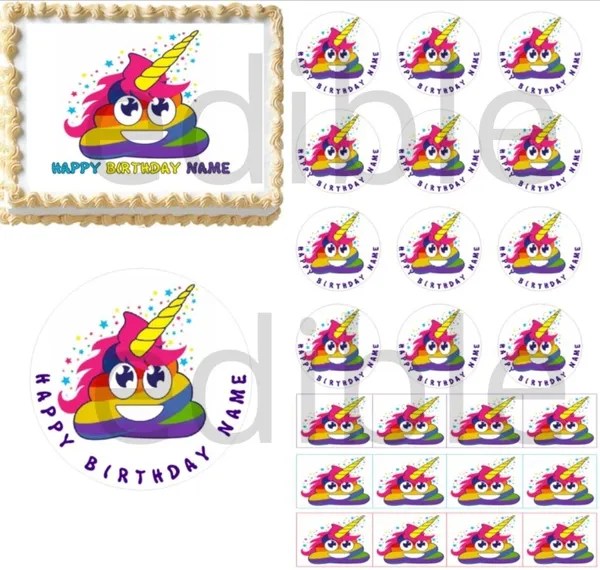Unicorn Rainbow Poop Emoji Edible Cake Topper Image Cupcakes Unicorn Poop Cake Edible Party Images