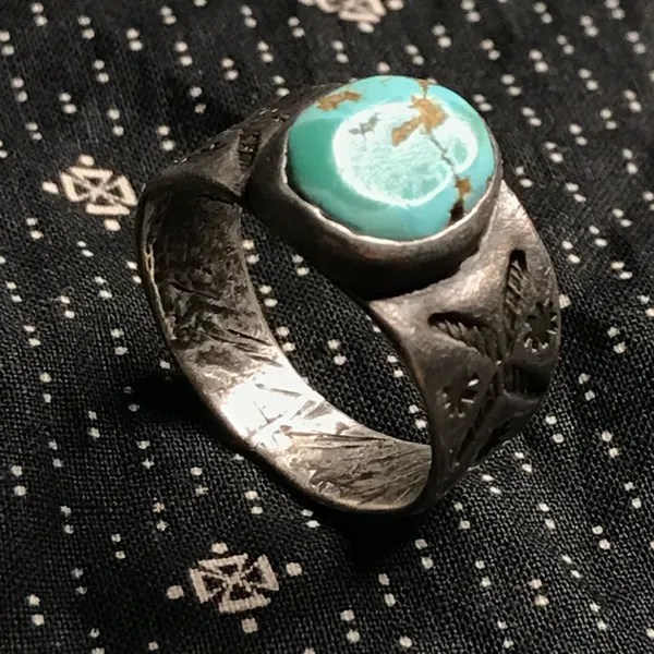 SOLD 1910s INGOT SILVER EARLY STAMPED CIGAR BAND ROUND LIGHT BLUE