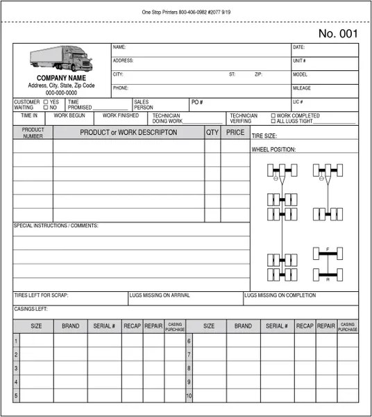 Semi Truck Tire Repair Service Work Order, Roadside Tire Service One