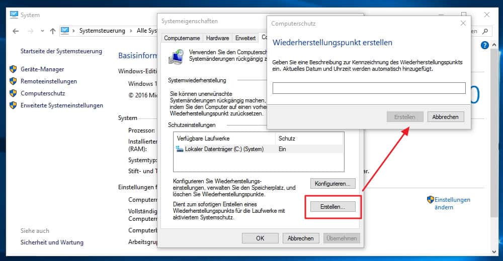 Wiederherstellungspunkte von Windows 10 Hetman.