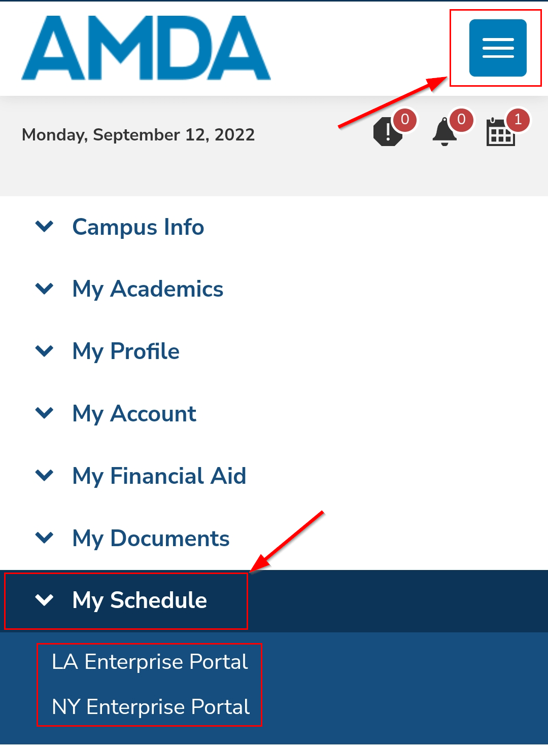 amda 2023 calendar View Student Schedule AMDA IT Help