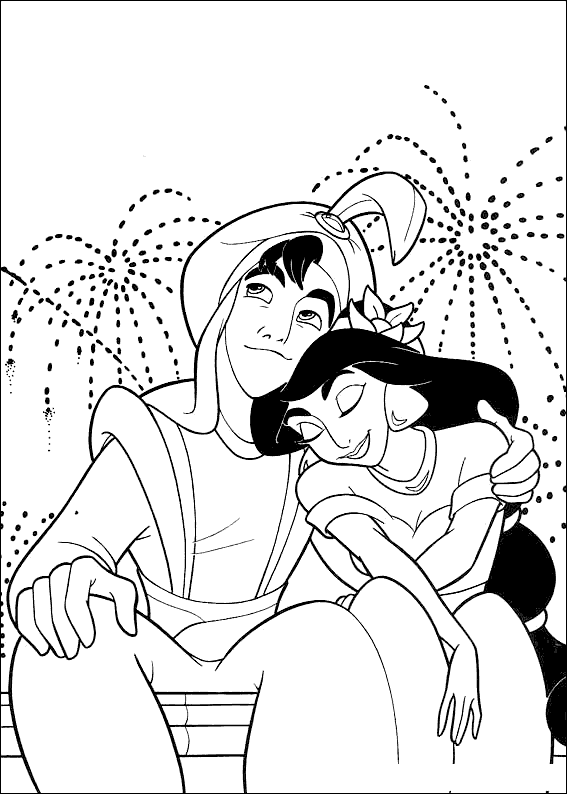 Disegni da colorare Aladdin e Jasmine insieme