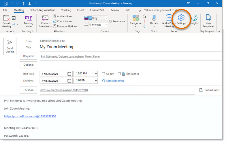 For further integration with office 365, set up contacts and calendar integration. Zoom Add A Password To An Existing Meeting That Does Not Have One It Cornell